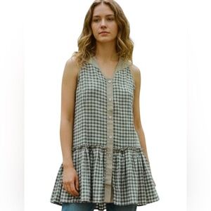 Animale top/tunic dress, checked, button front, designer, Boho 36/US size 4